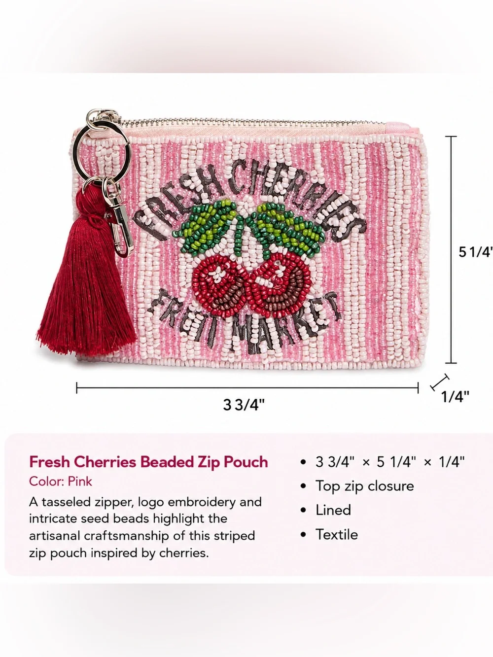 resh Cherries Beaded Zip Pouch – Pink | NWT 🍒💄